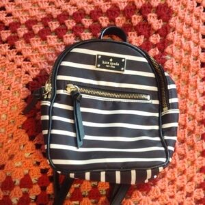 Kate Spade NY Wilson Rd Bradley Black White French Stripe Min Backpack Purse Bag